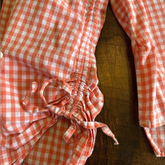 GAP | Gingham 100% Cotton Boatneck Blouse with Ruched/Drawstring Wide Sleeves - Picture 4 of 6